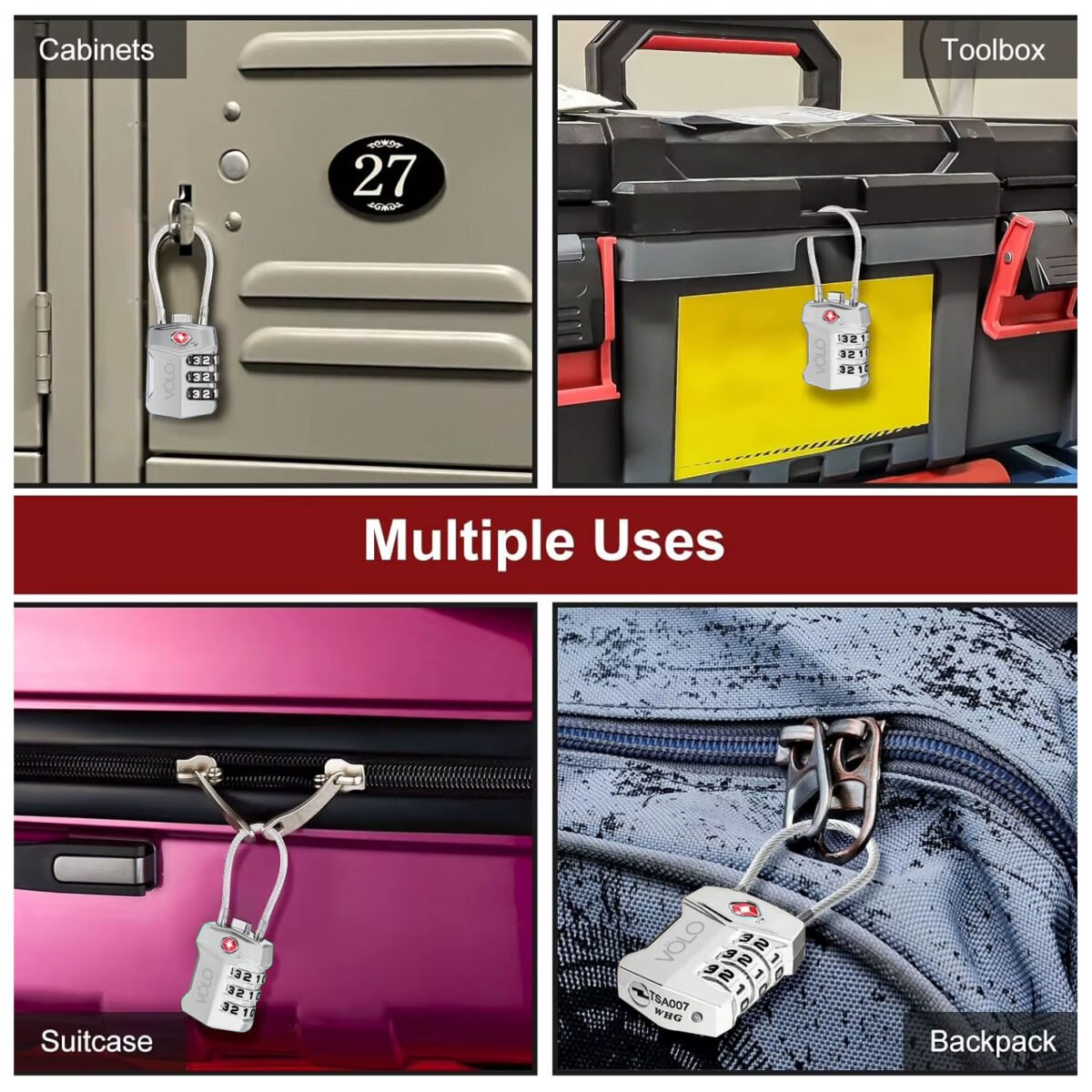 Resettable TSA Approved Combination Padlock – Pack of 2 (3-Digit, Silver) - Image 7