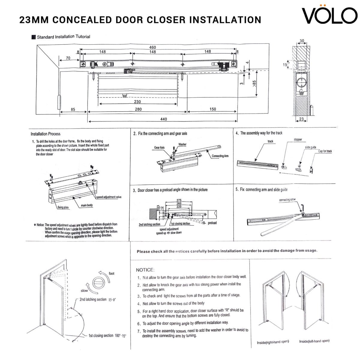 Volo Automatic Hydraulic Concealed Door Closer – 23MM - Image 7