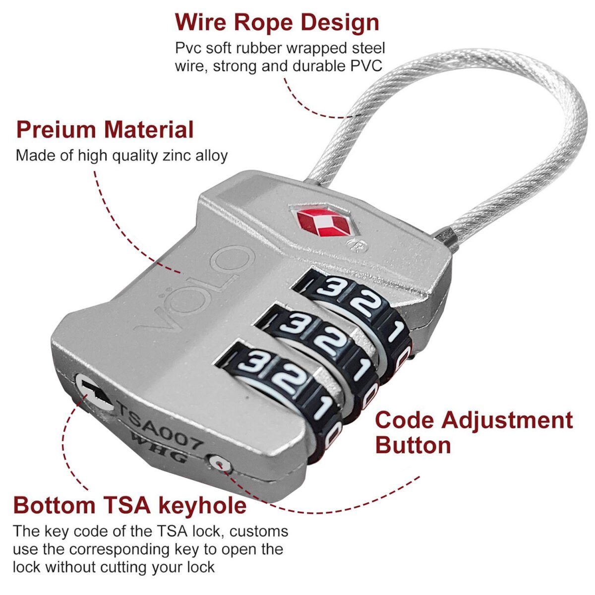 Resettable TSA Approved Combination Padlock – Pack of 2 (3-Digit, Silver) - Image 8